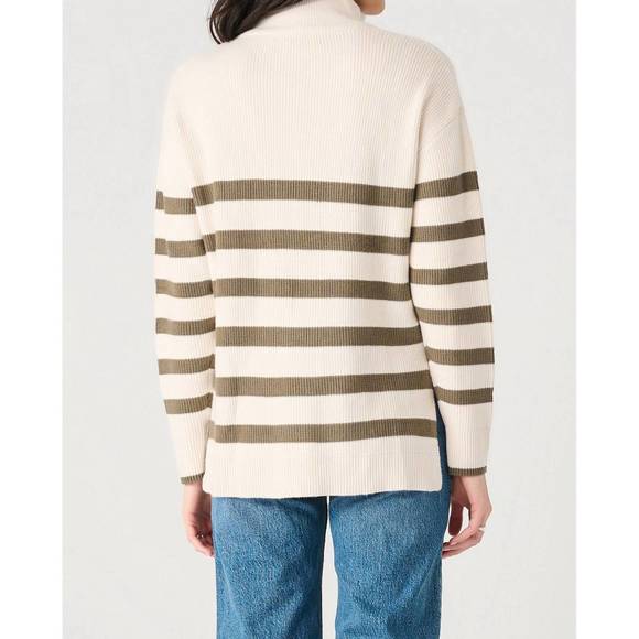 NEW DEX stripe zip-up sweater in cream/army green - Picture 2 of 3